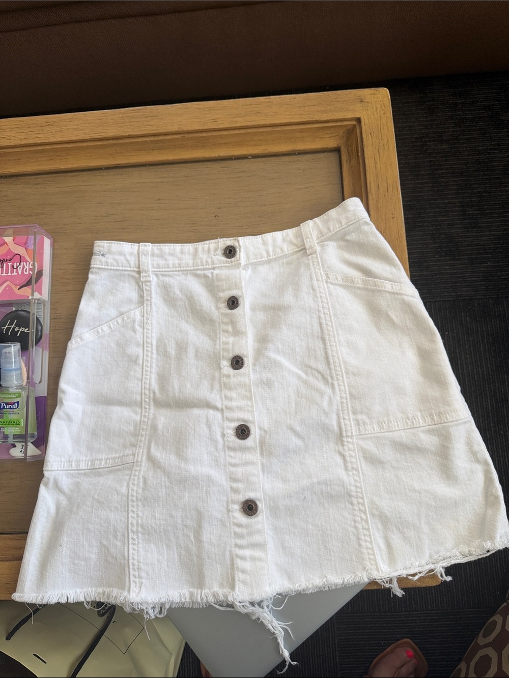 AG White Button-Front Denim Skirt
